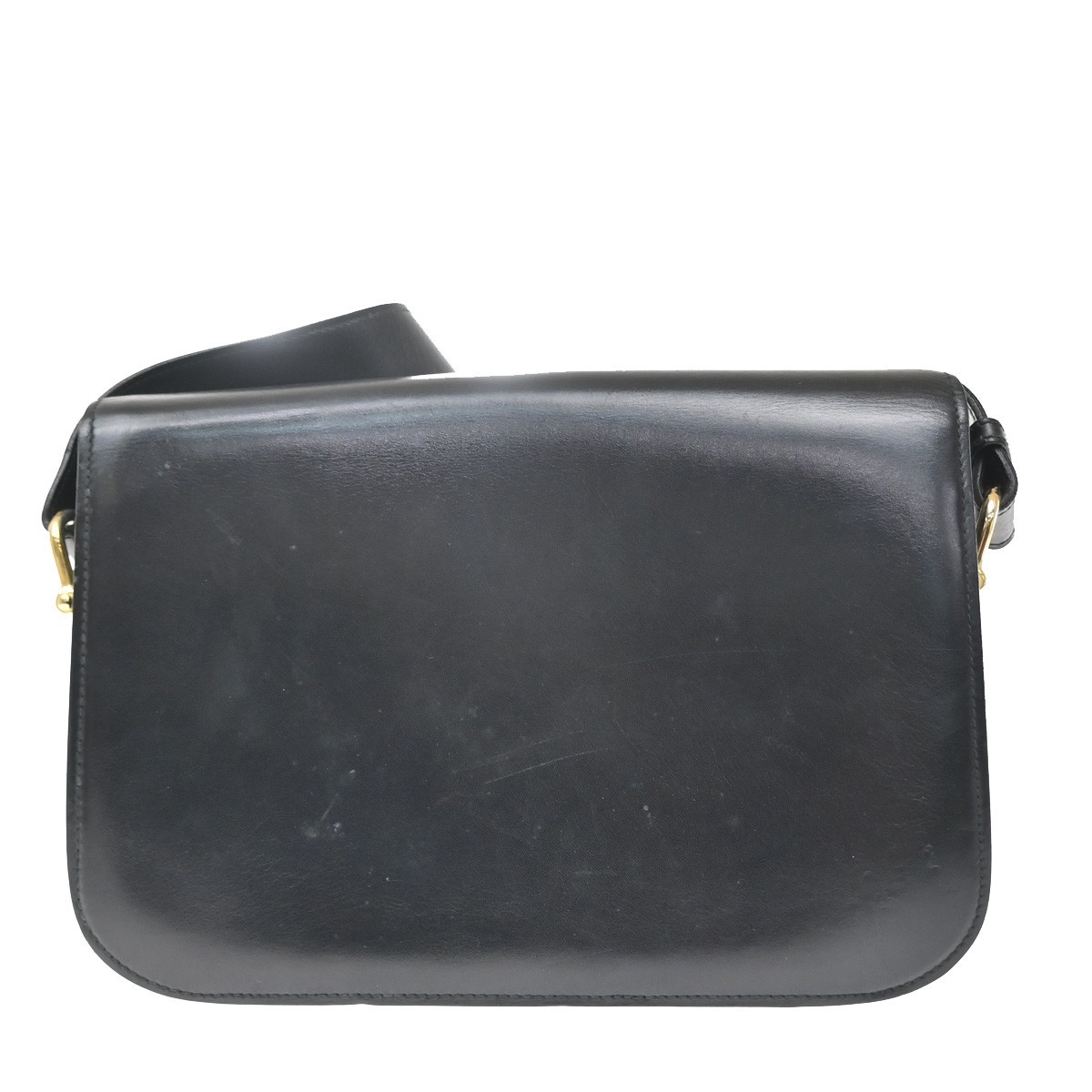 CELINE PARIS Logo Horse Carriage Shoulder Bag Leather Black Gold Italy 38KD451