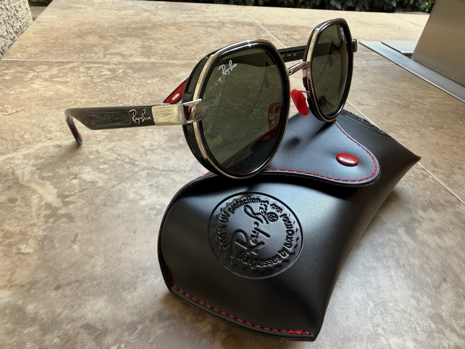 Ray-Ban Scuderia Ferrari Sunglasses Silver/Red Frame Green Lens RB3703M