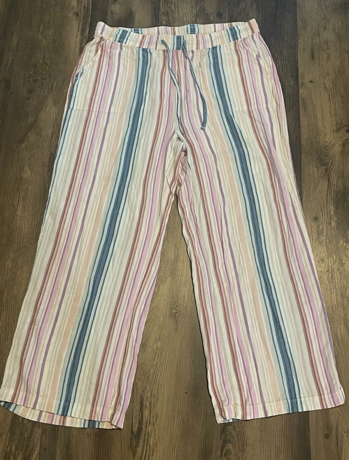 Naturals Reflections Women’s XL Striped Wide Leg Pants Boho Pastel Lounge