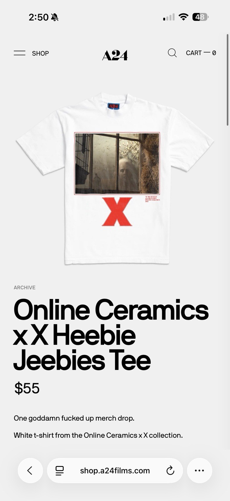 A24 Online Ceramics x X Heebie Jeebies Tee (ARCHIVE SOLD OUT) Medium