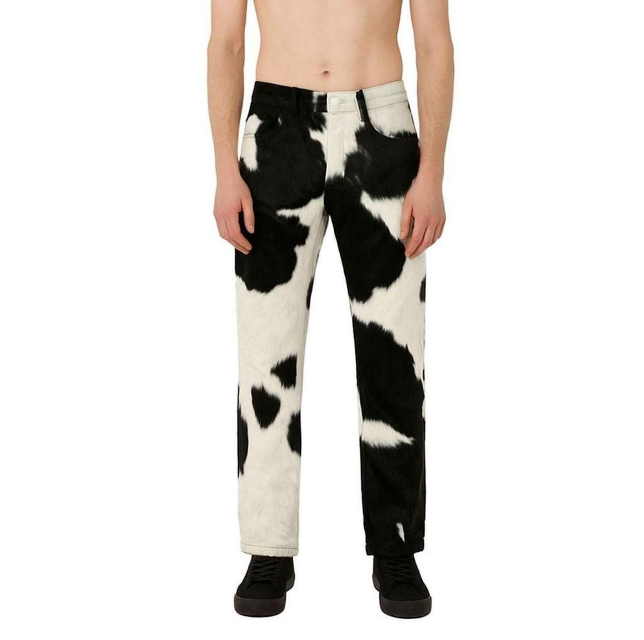 Cowhide Leather Pants: Western Rodeo Style, Black & White Fur
