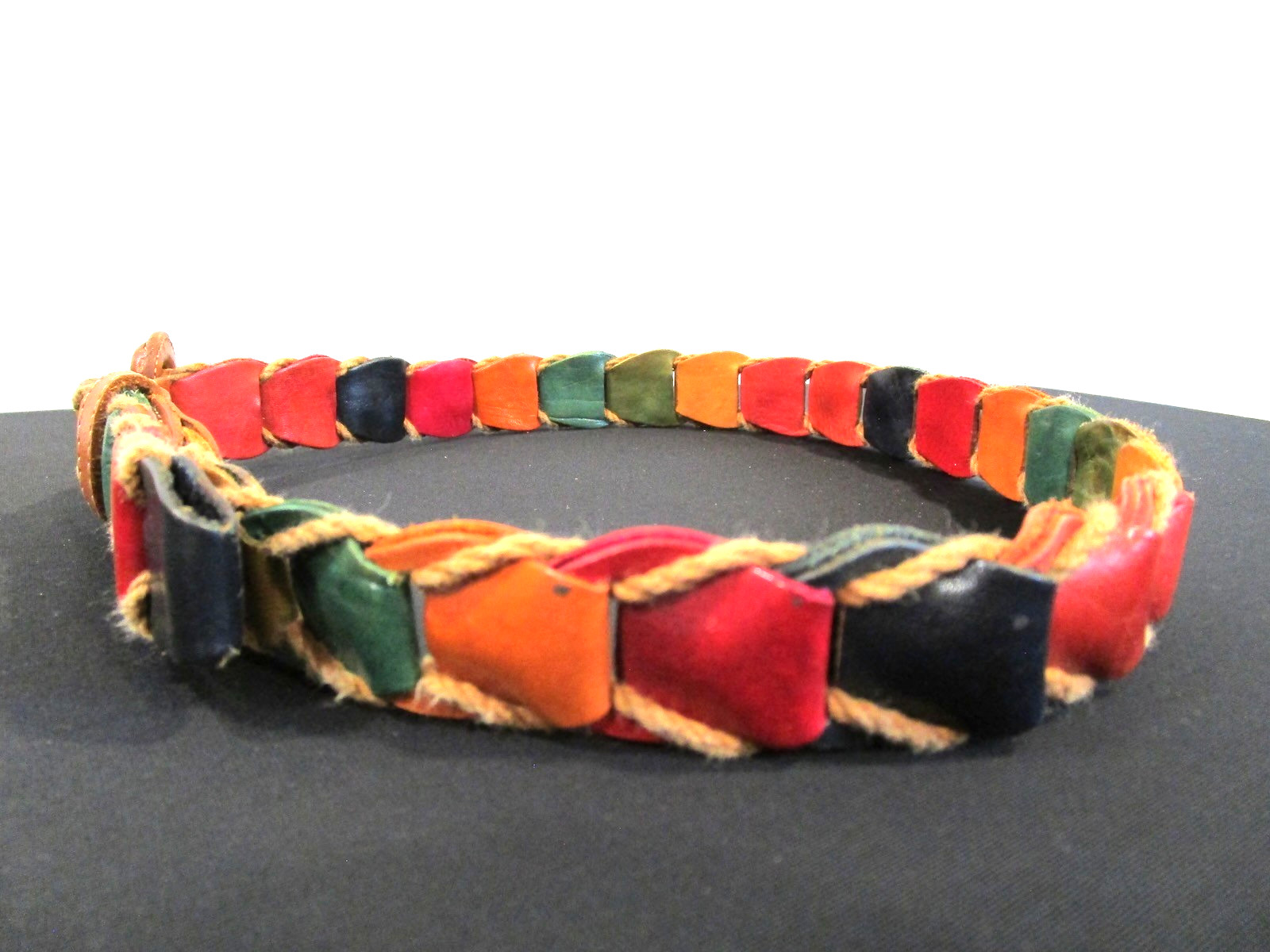Made In Guatemala Multicolor Leather, Twine Boho Belt Women Sz S, 27″-31″