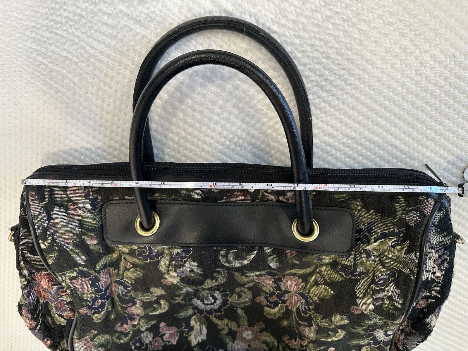 Jordache Large Floral Satchel Top Handle Zip Handbag, Black/Multicolor-vintage