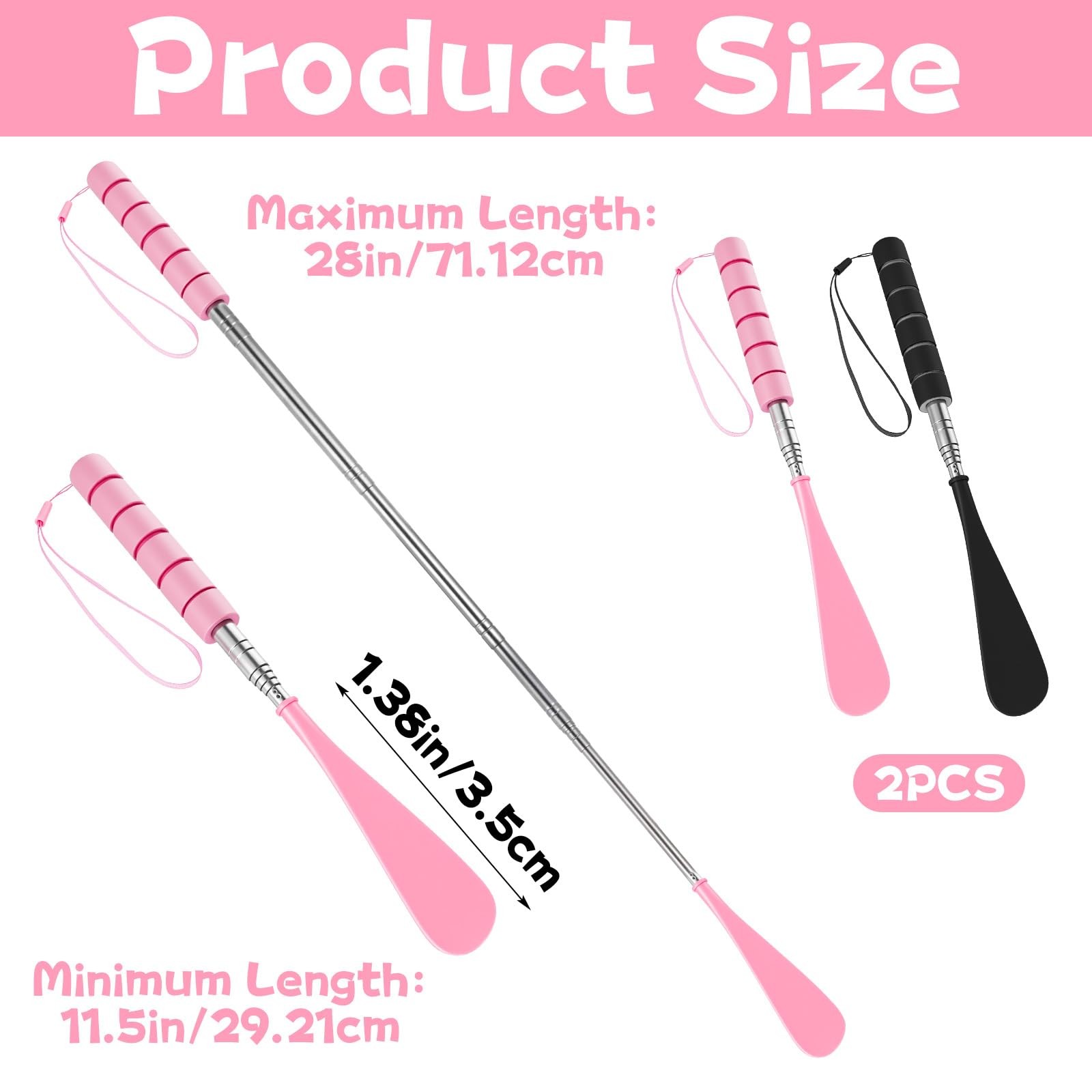 2PCS Retractable Long Handle Shoe Horn, Retractable Stainless Steel Shoehorn …