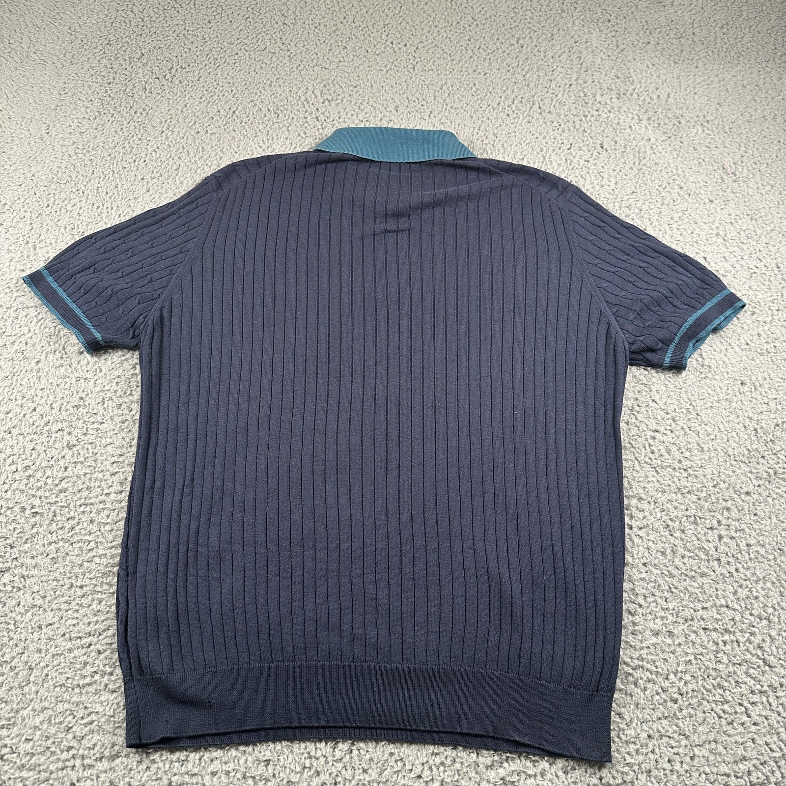Corneliani Cable Knit Polo Shirt Mens 48 Blue Silk Cotton Short Sleeve Italy