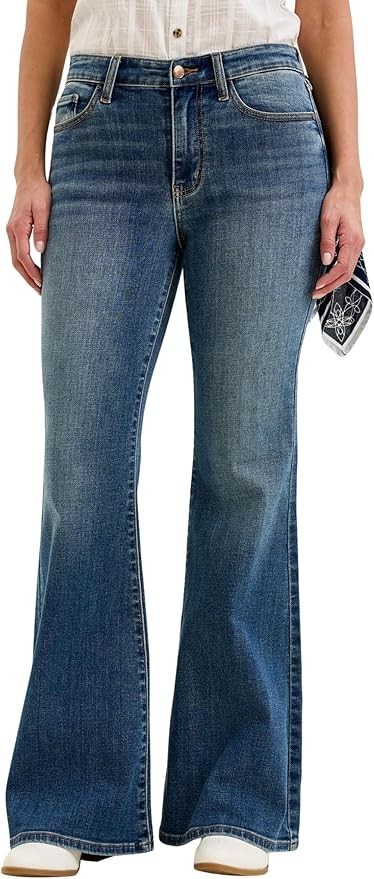 Judy Blue Mid Rise Medium Wash Flare Jeans with Bandana Loops