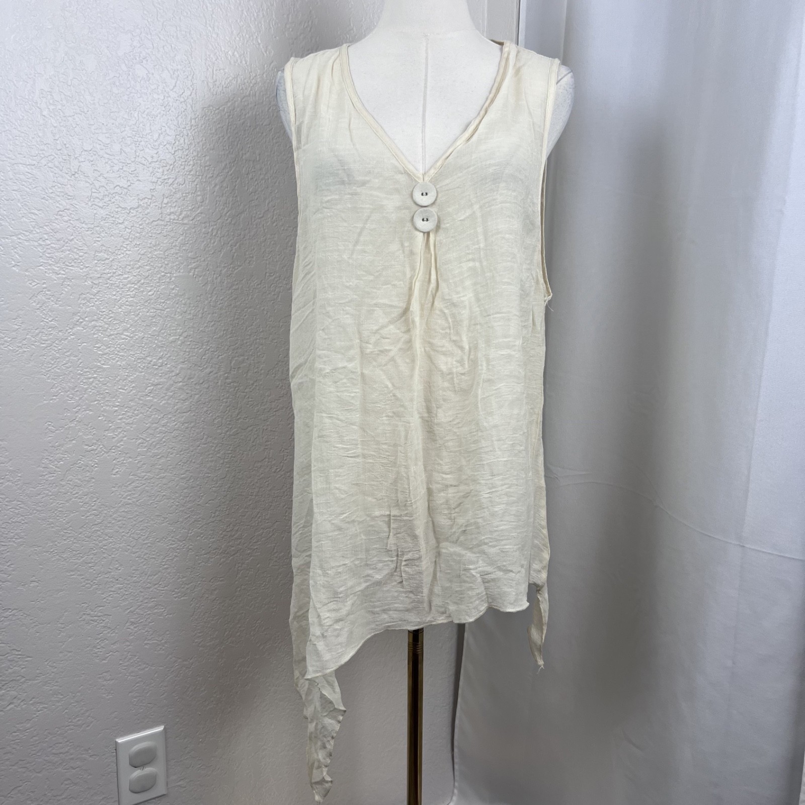 Y2K Pretty Angel Tunic Tank Top Womens Large Ivory Linen Blend Sheer Fairy Layer