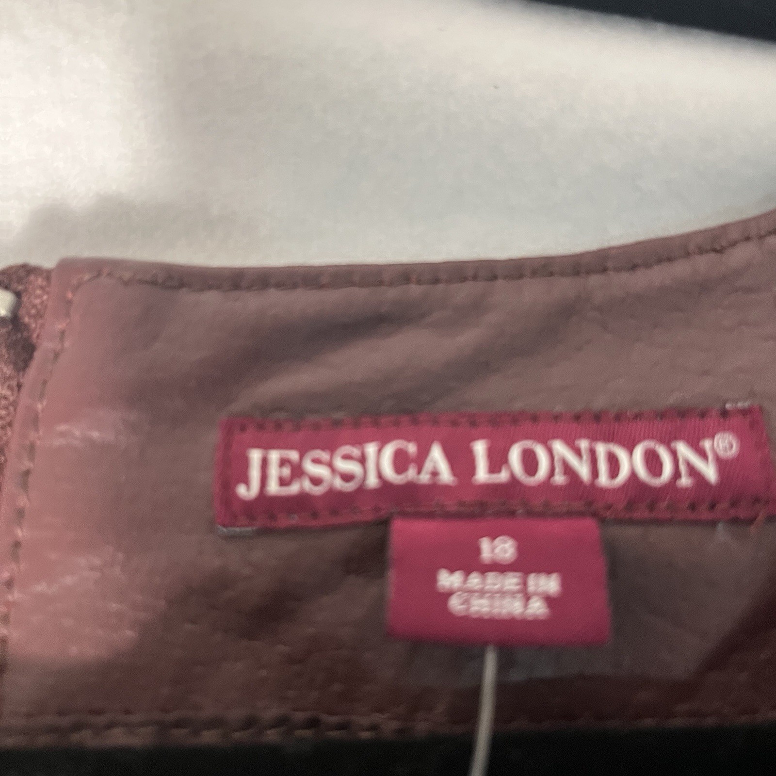 Jessica London Leather Burgundy Sheath Dress V-Neck Short Sleeve Size 16
