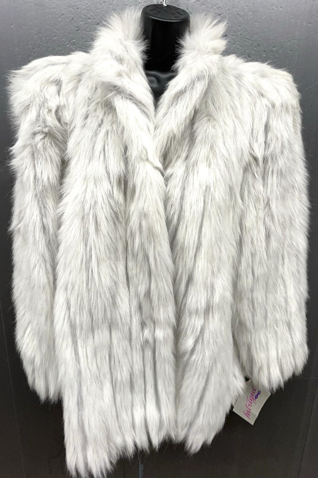 Vintage Faux Fur Coat 14 White Gray Mid Length Luxury Statement Mob Wife USA NEW