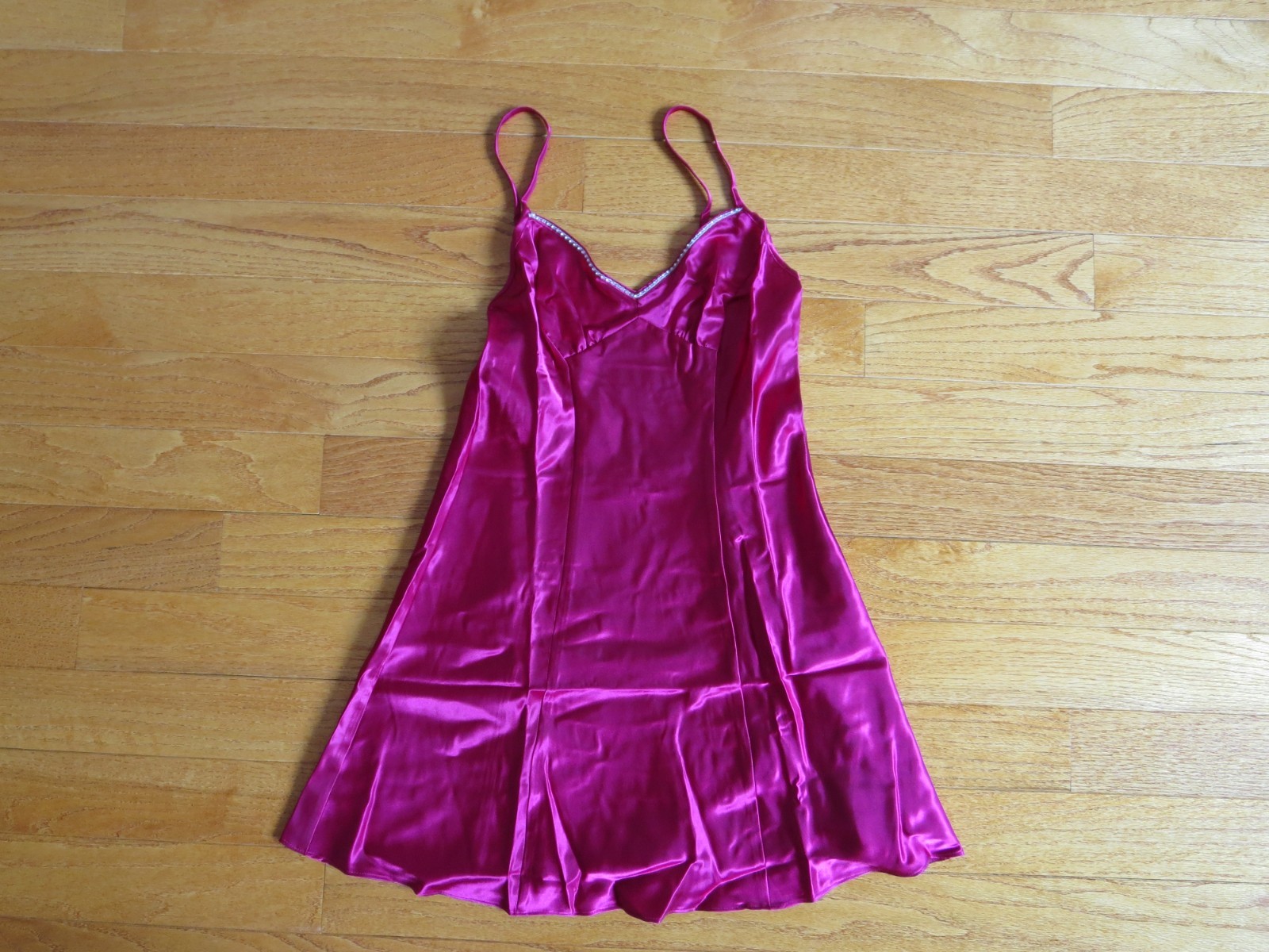 Sexy Satin Victoria Secret Raspberry Rhinestone Chemise Sleepwear Mini Gown-S/P