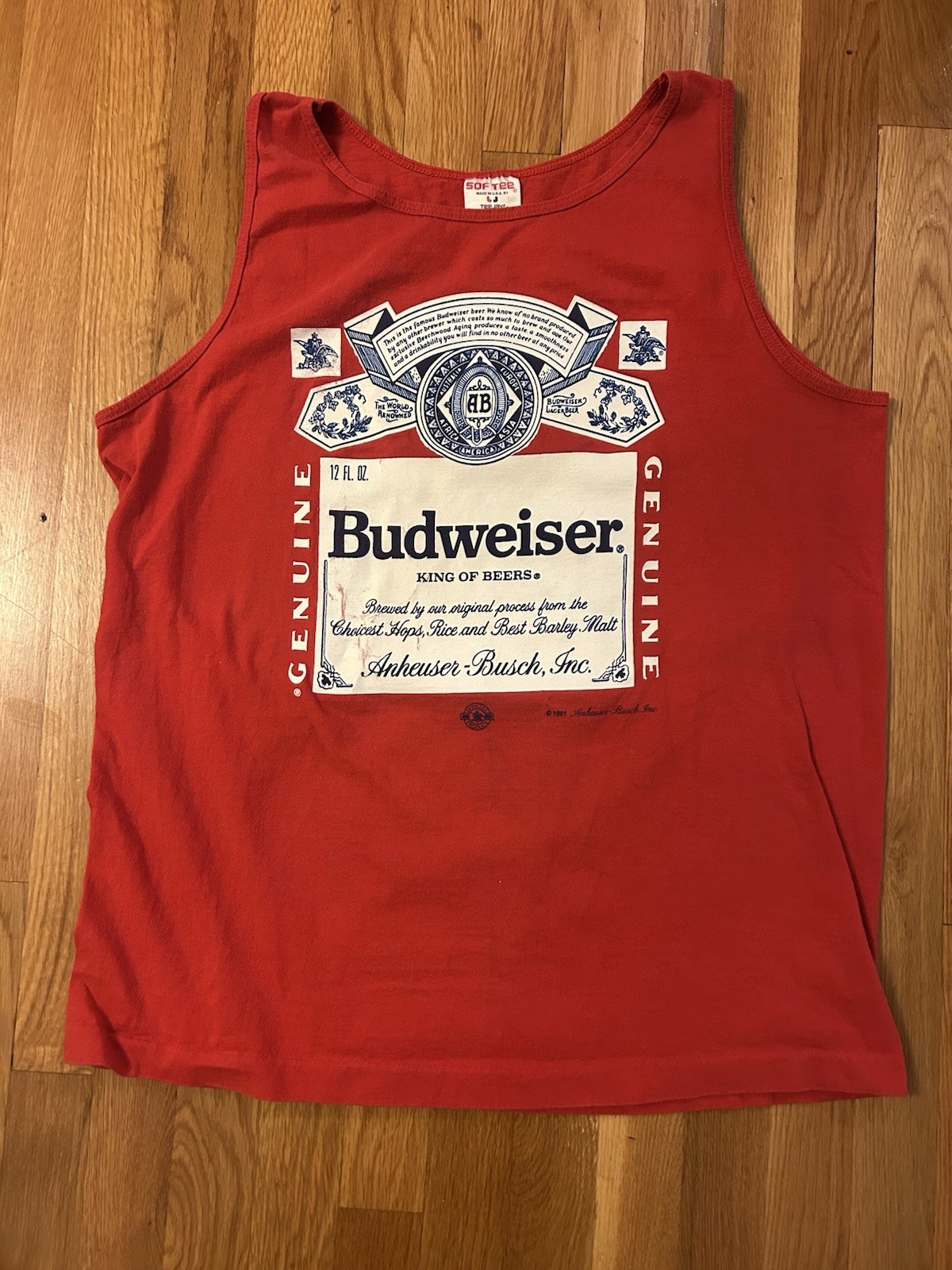 Vtg 90 Budweiser Bud Beer 1991 Red Tank Top Single Stitch Softee Made In USA XL