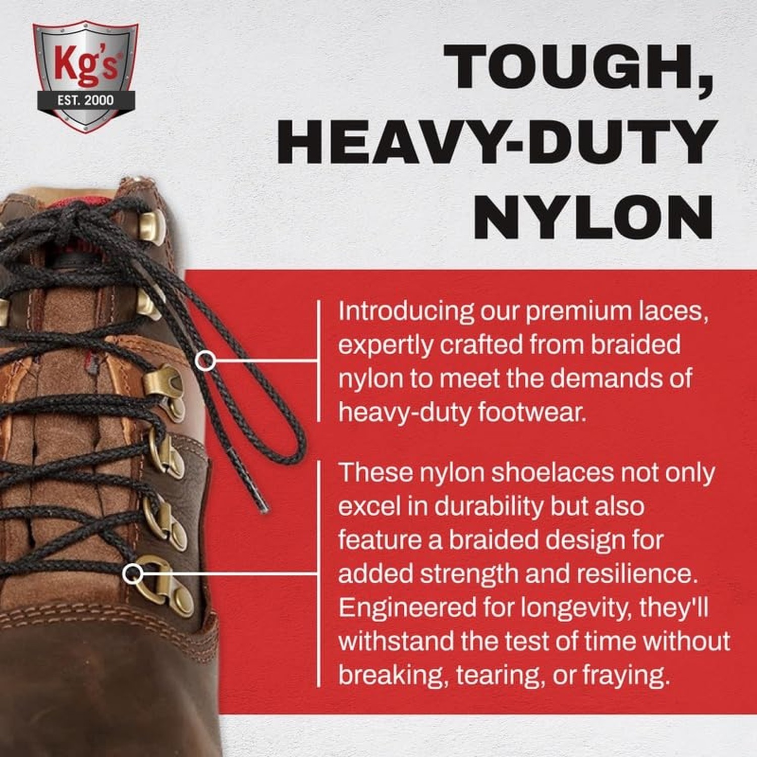 Kg’s Braided Nylon Heavy Duty Boot Laces – Durable Shoe Laces Made from Br