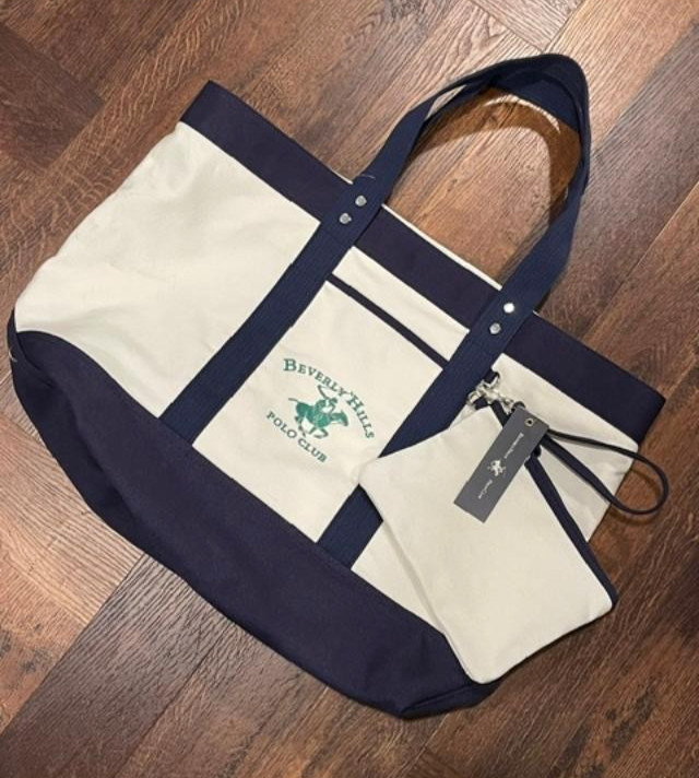 NEW! BEVERLY POLO CLUB Canvas Zip Large Tote Travel Beach-RALPH LAUREN Inspired!