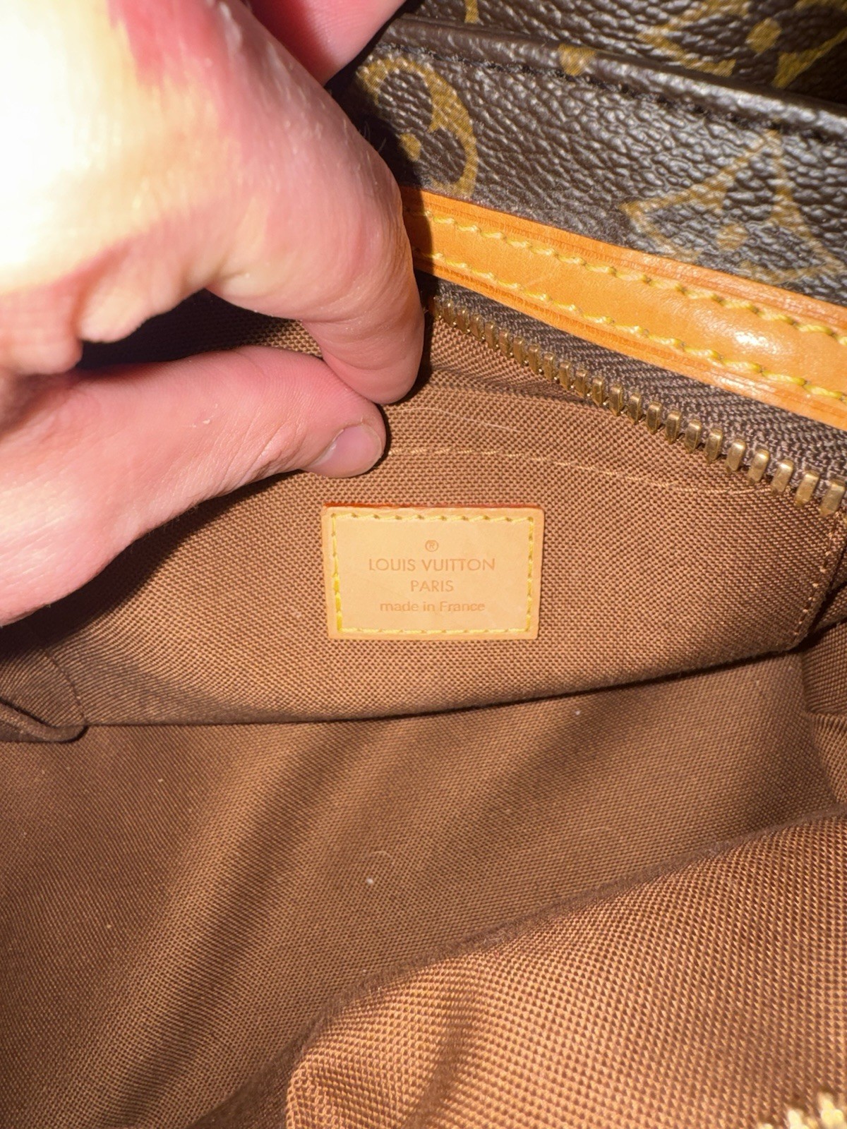 Louis Vuitton Monogram Denim Pleaty Shoulder Bag Brown Tan Trim Zip Dust Bag
