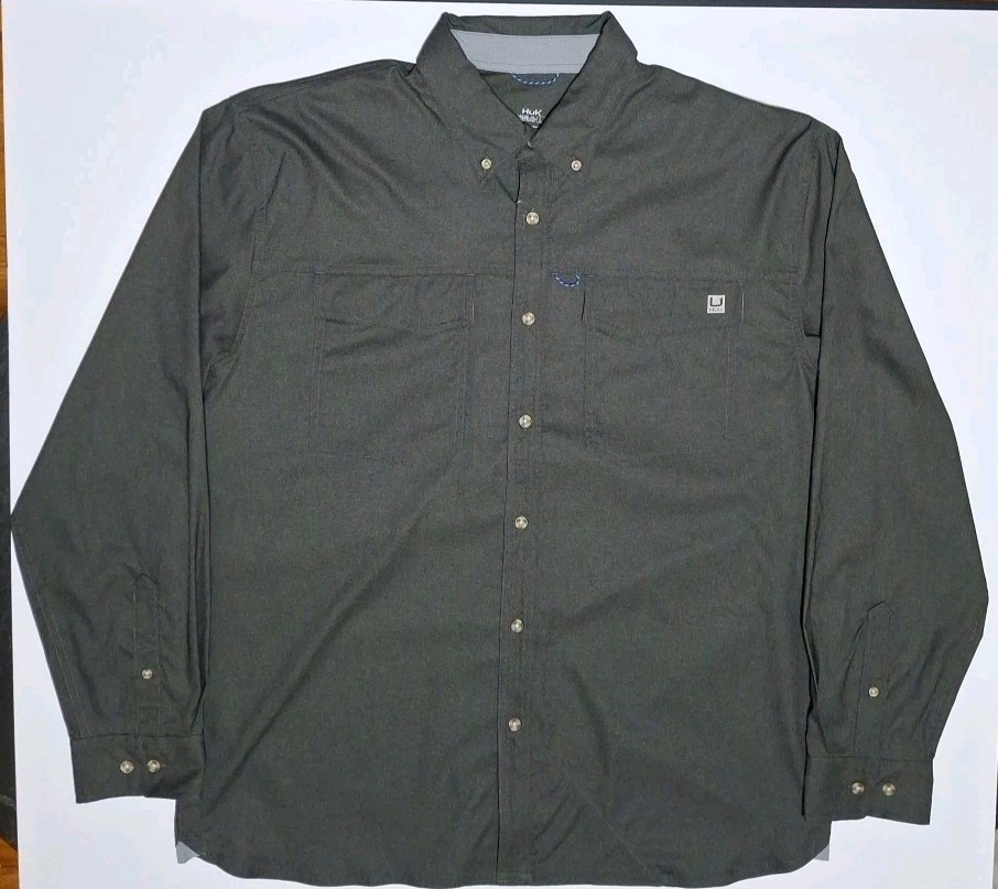 Huk Mens’ Large Hawser Heather Flannel Button Up Shirt, Volcanic Ash Heather