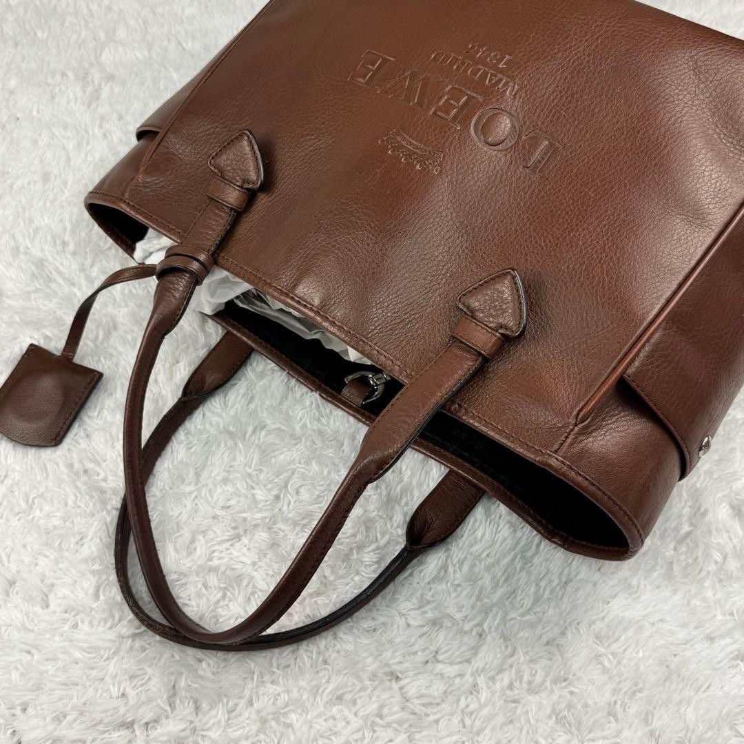 LOEWE Heritage Logodon Shoulder Tote Bag Leather Brown Classic Style