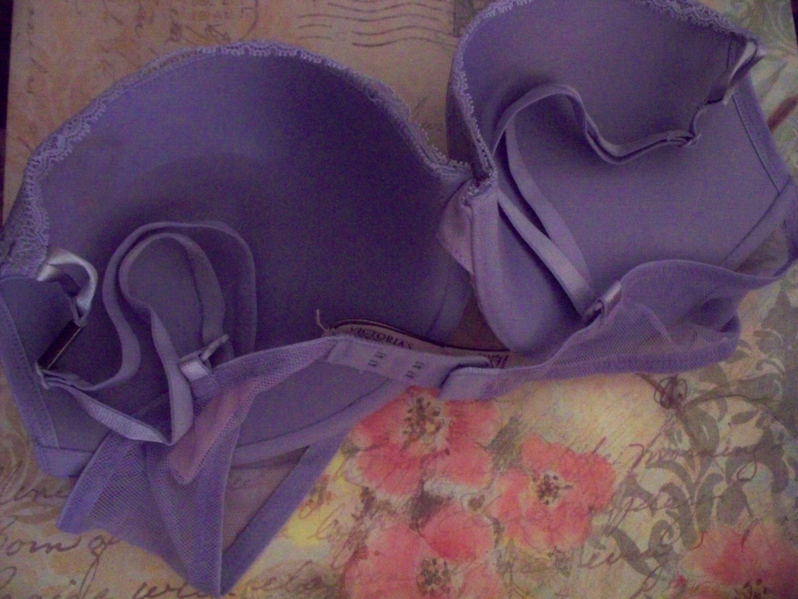 38C Lavender Lilac Floral LACE w Mesh Wings Victorias Secret Plunge PU UW Bra