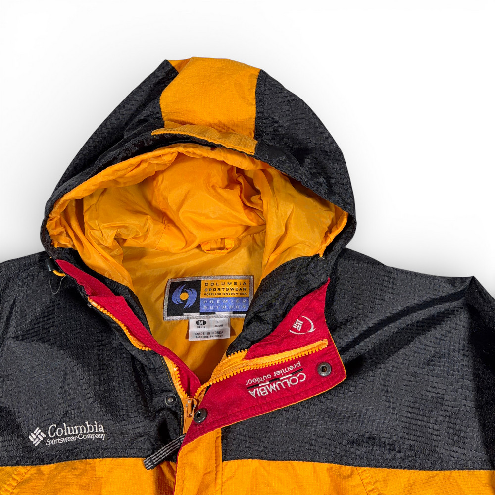 Columbia Jacket Adult LARGE Yellow Black Premier Series Parka Hooded Outdoor 90s