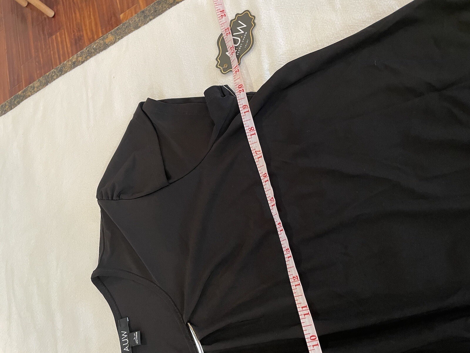 Black round neck cap sleeve blouse with gold Bar Detailing A.U.W. Women’s Large