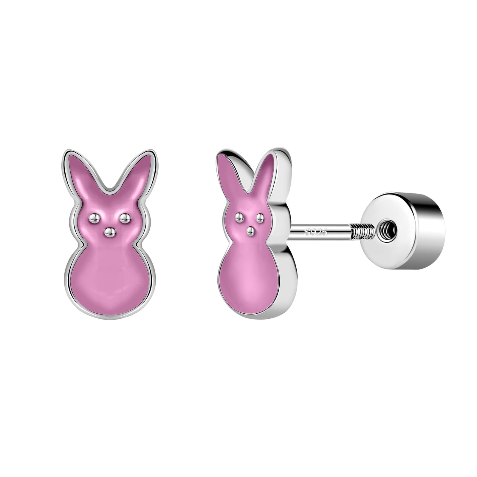 AOEDEJ Bunny Earrings Sterling Silver Cute 0.8cm x 6mm, Silver-Pink-bunny