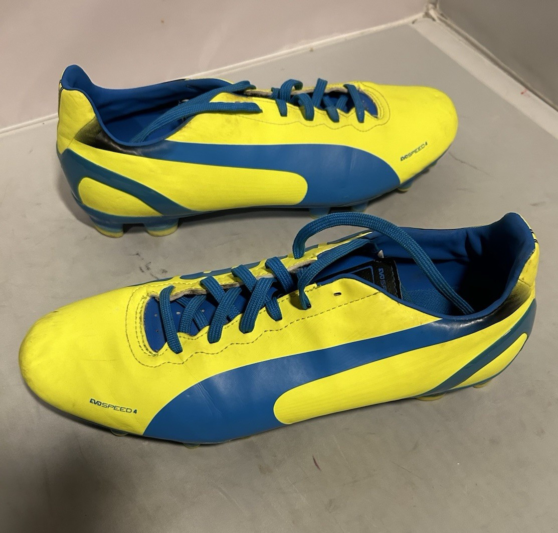 PUMA evoSPEED 4 Men’s Low Top Lace-Up Soccer Cleats Yellow/Blue size 9