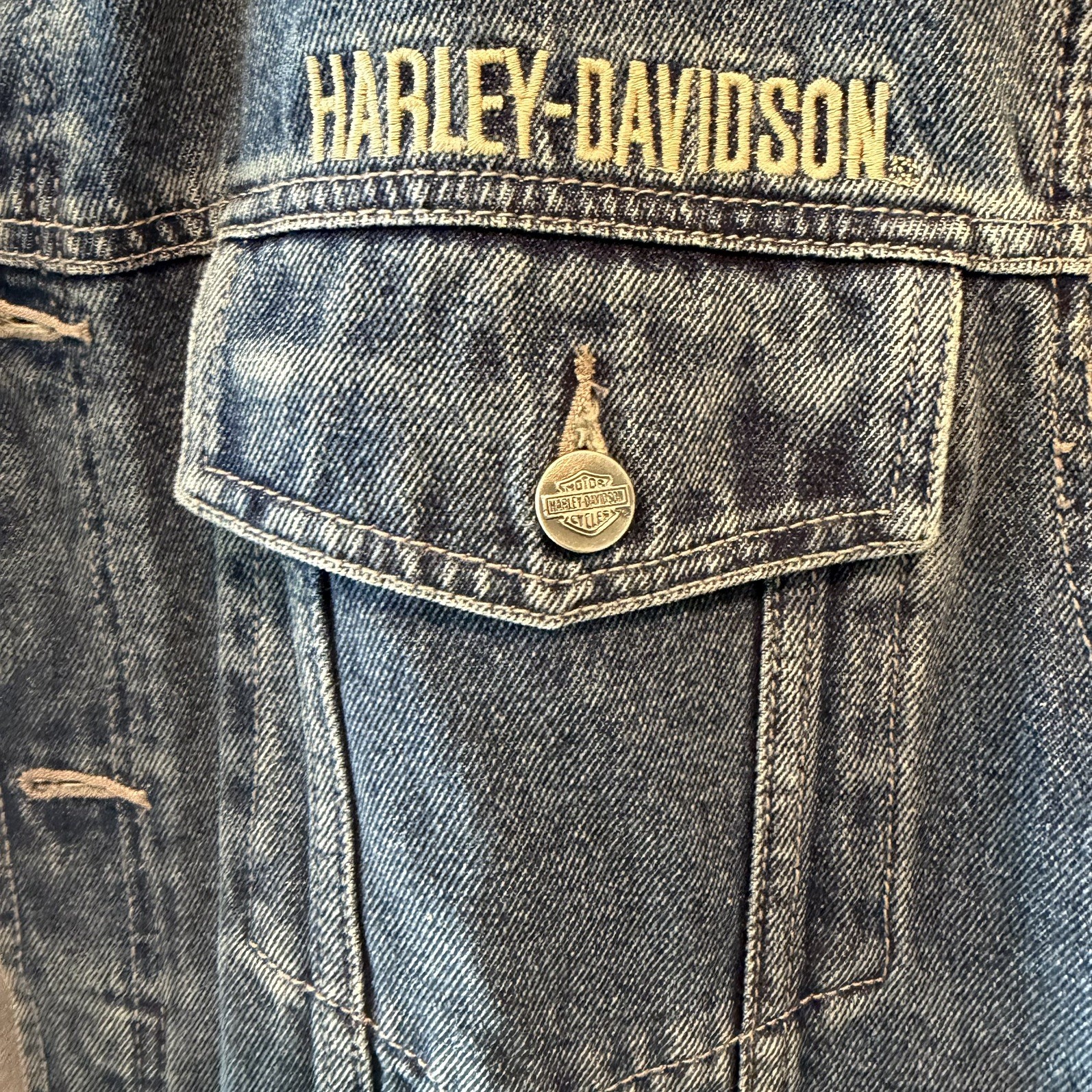 HARLEY DAVIDSON MOTORCLOTHES EMBROIDERED PATCH Denim Jean Jacket Vest Blue XL