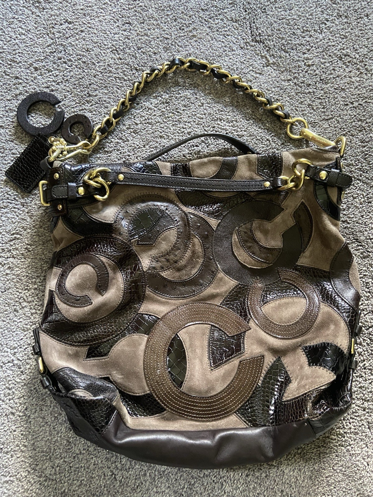 Vintage Coach Brooke Large Shoulder Bag W/ Inlaid C Leather Suede NWOT 14340