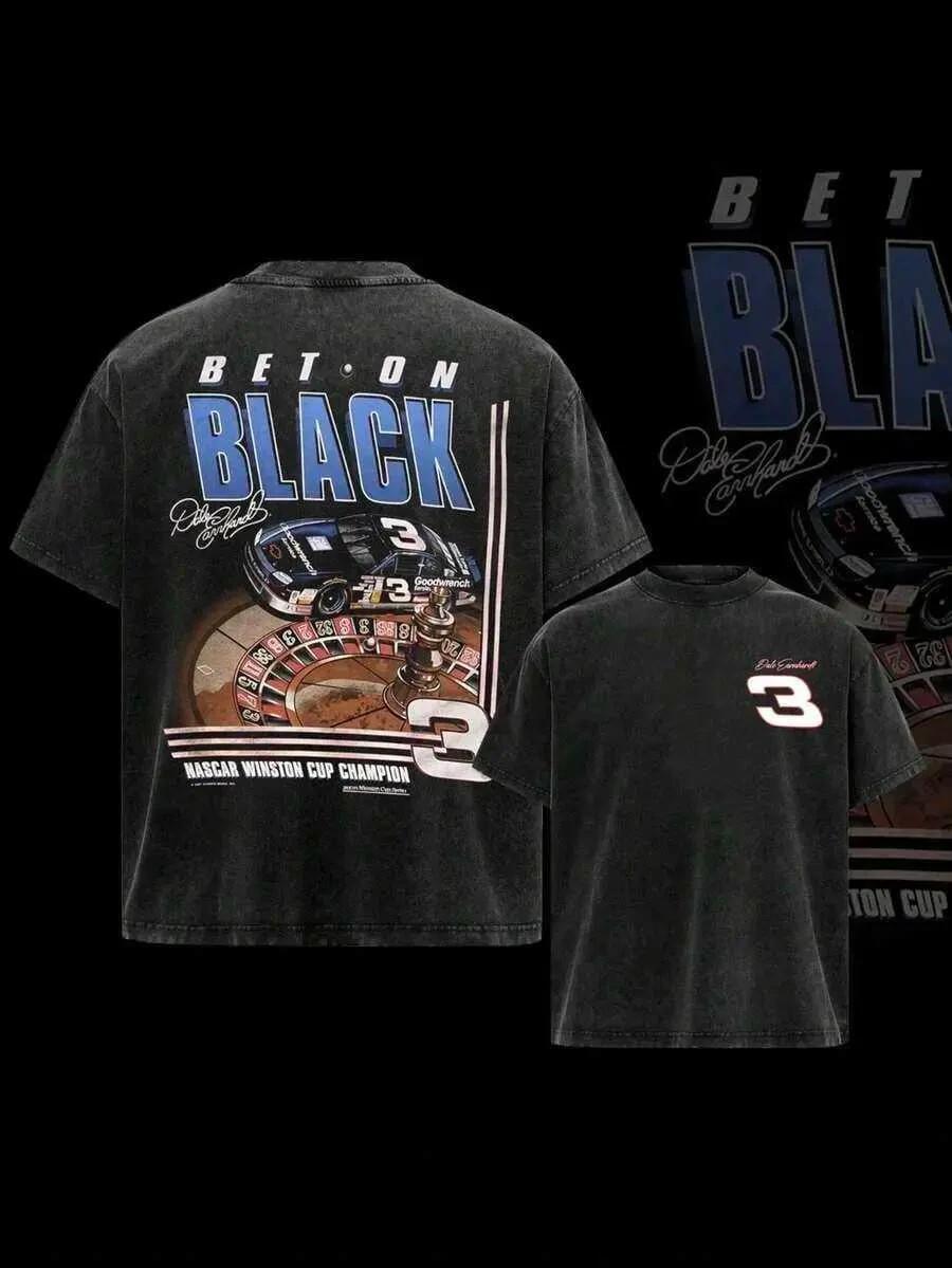 Dale Earnhardt 3 NASCAR Vintage Washed Cotton T Shirt Mens Retro Racing Graphic
