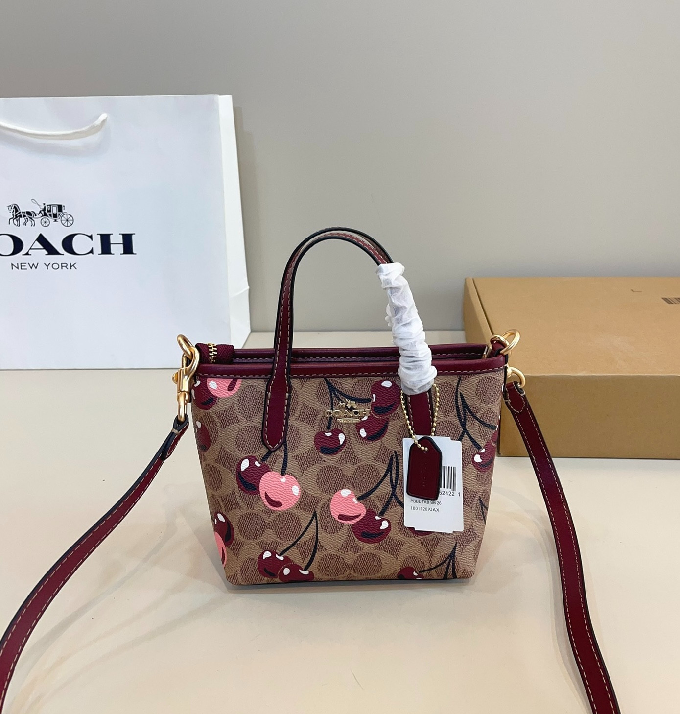 NEW Coach X Peanuts City Mini Tote Bag Signature Coated Canvas Cherry Outlet