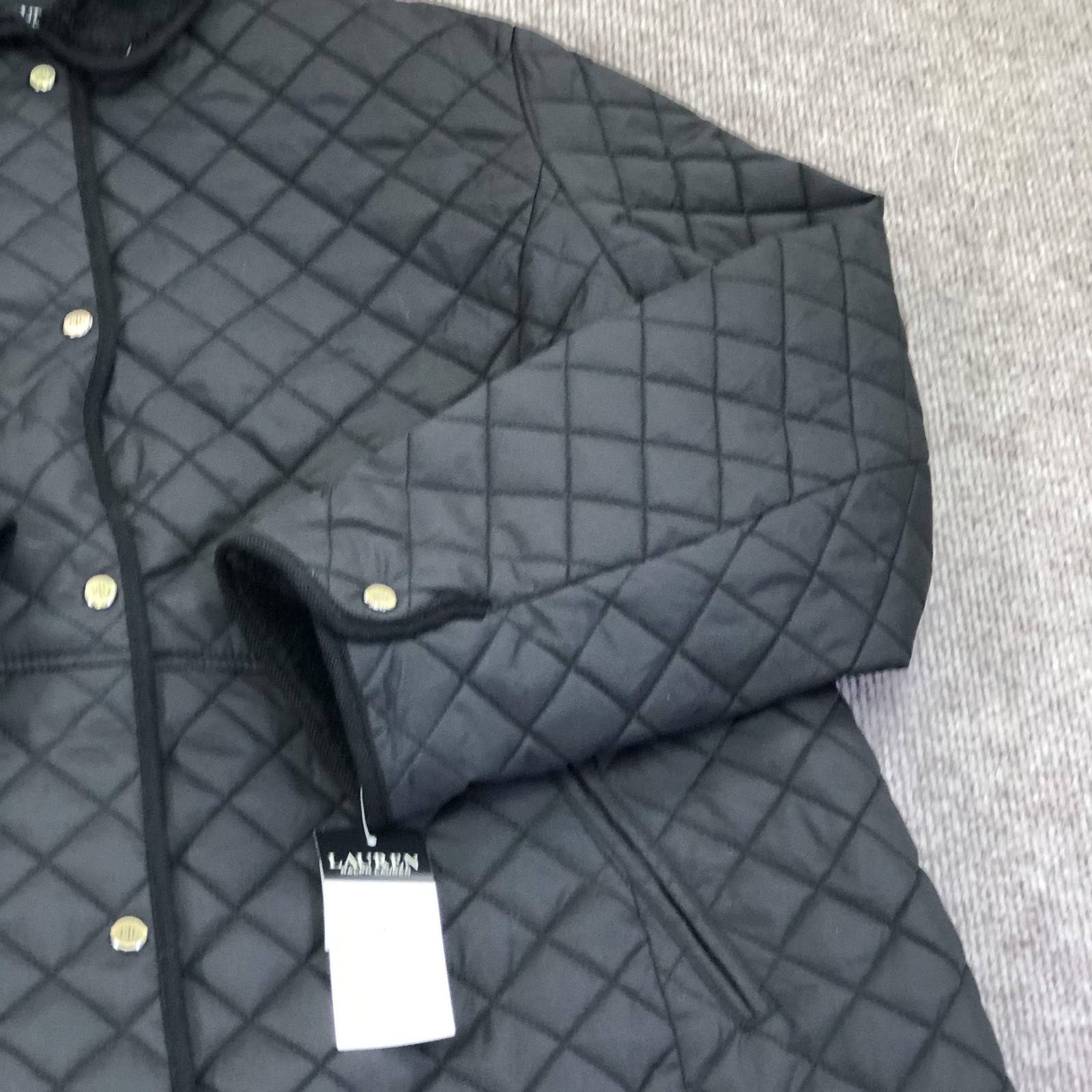 Lauren Ralph Lauren Quilted Jacket Womens 2X Plus Black Faux Fur Snap Lined