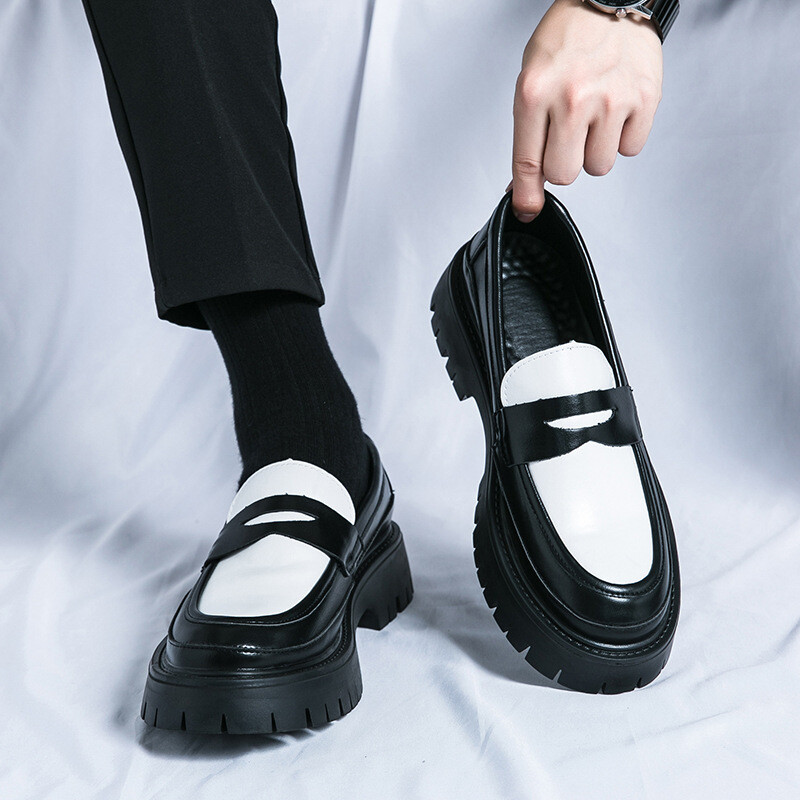 British Mens Loafers Slip on Platform Casual Business Round Toe Dress Shoes