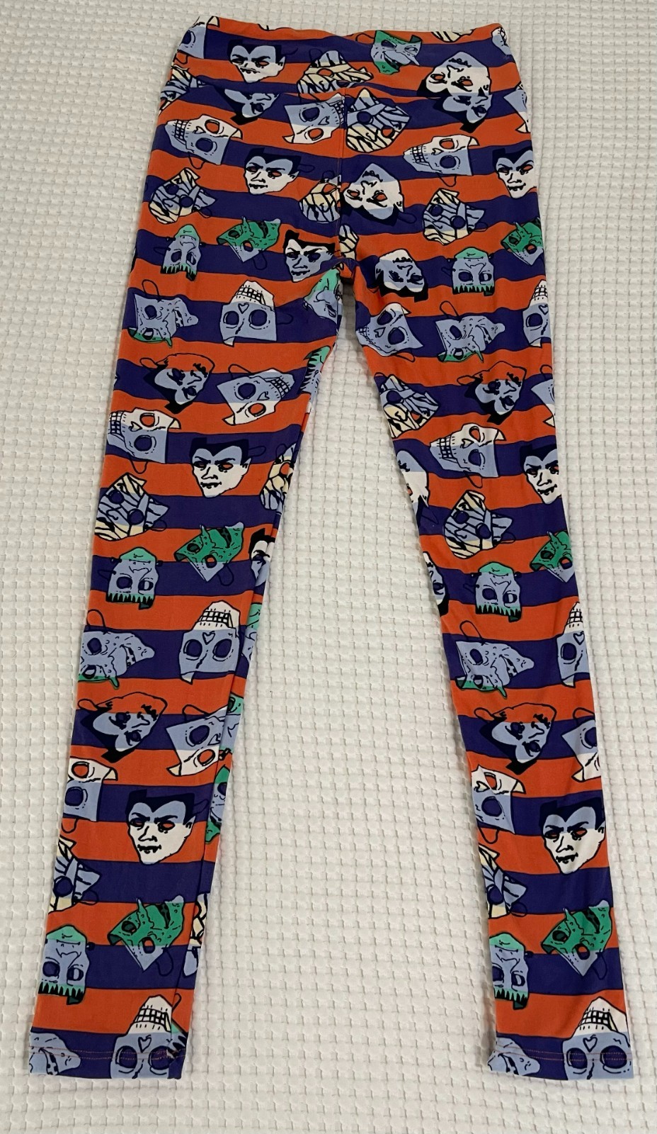 LuLaRoe NEW OS ONE SIZE Leggings – Halloween – Masks Stripes Purple Orange Soft