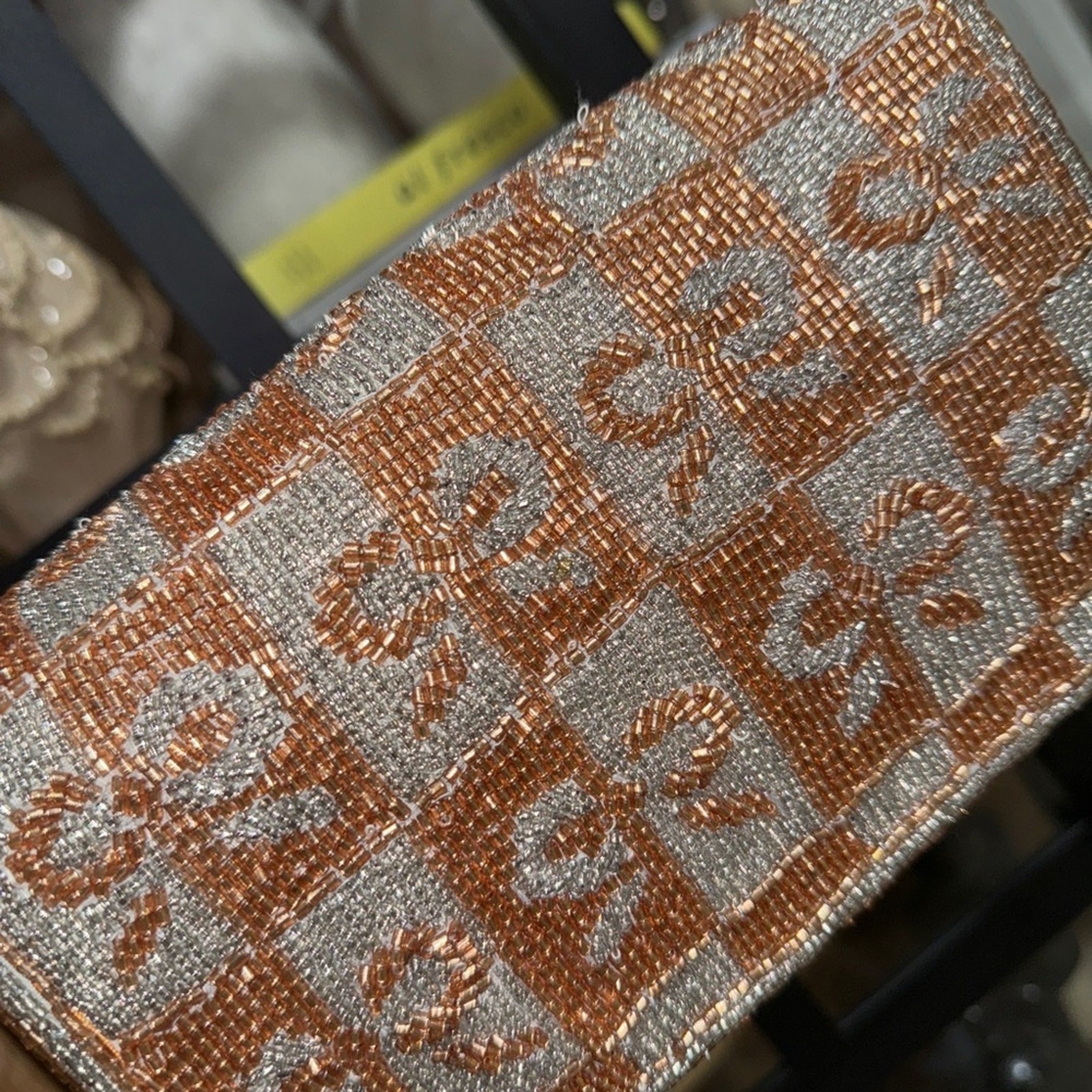 Anthropologie Fiona beaded shoulder bag bows metallic bronze mixed coquette