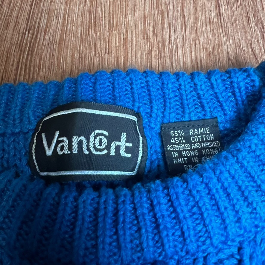 Vtg VanCort Cable Knit Chunky Sweater Men’s XL Blue Fisherman Crew Neck