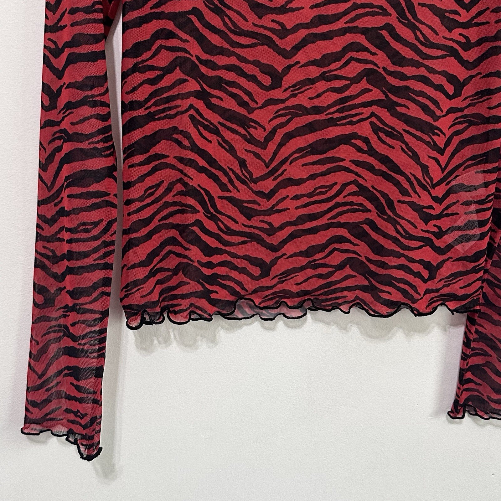 Zara Sheer Red Zebra Top Shirt S Long Sleeve Shirt Cocktail Club Party Concert