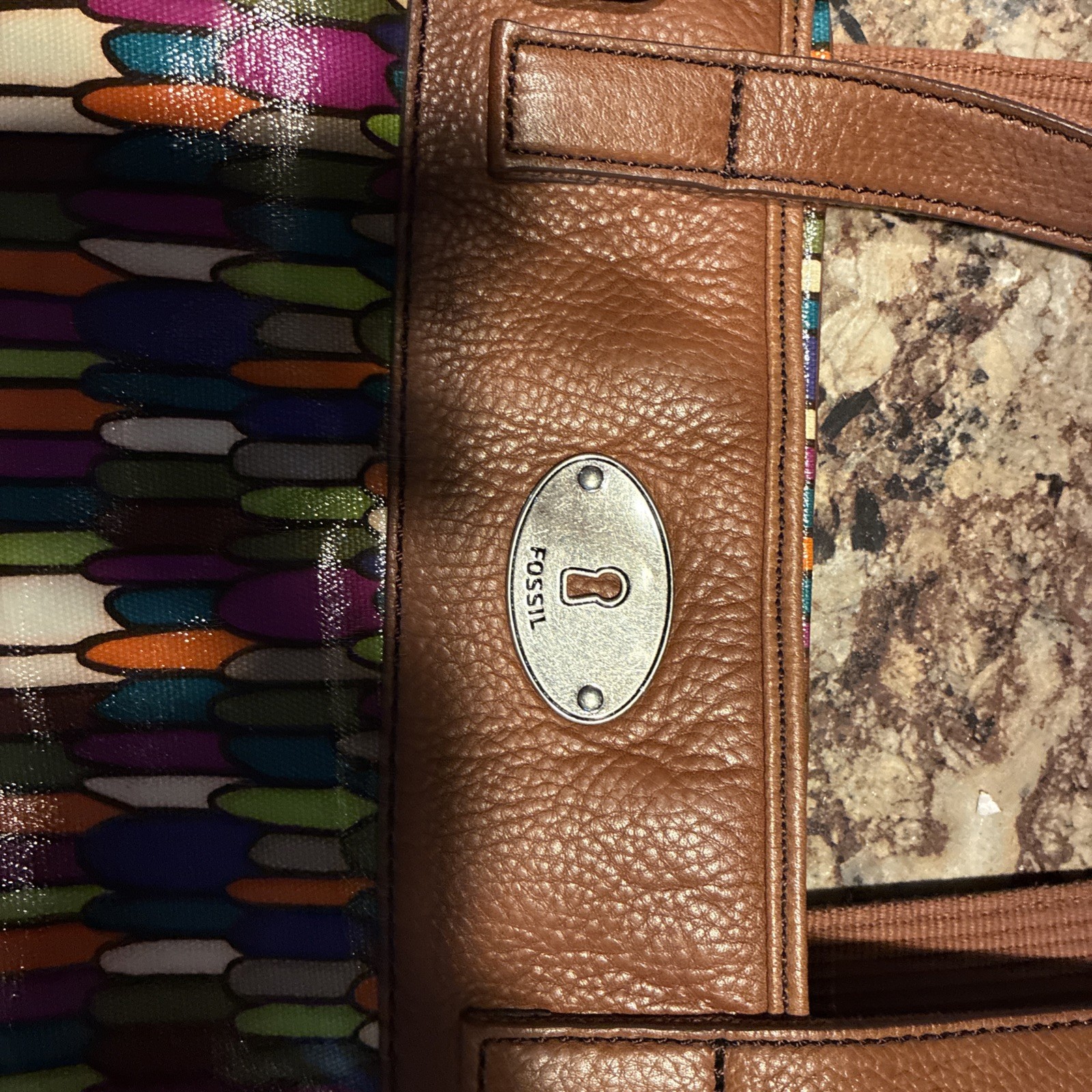 Fossil Key-Per Multicolor Stripe Coated Canvas Leather Shoulder Bag 13×11.5×4