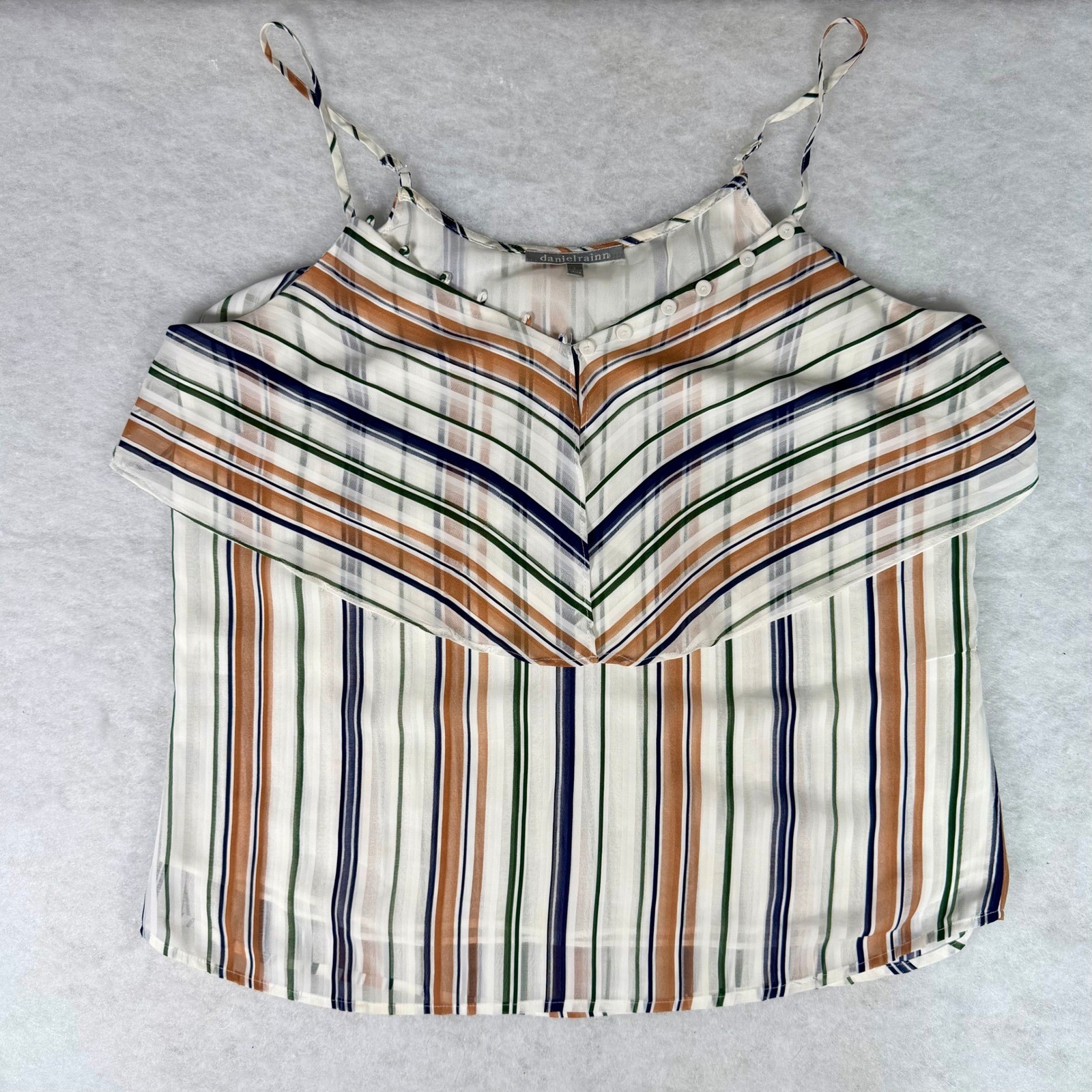 Daniel Rainn Striped Ruffle Camisole Large Sheer Lightweight Boho