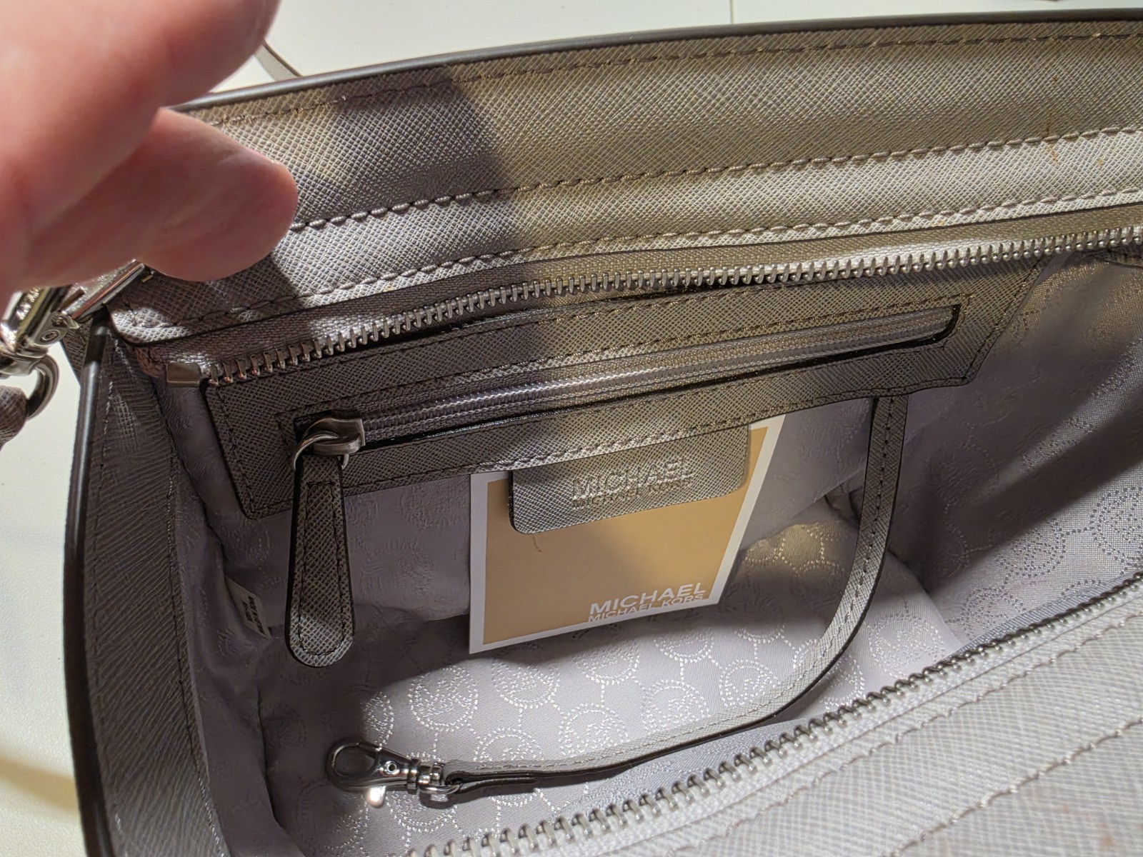 Michael Kors Studded Crossbody Bag Gray Zip Closure Silver Hardware Pockets