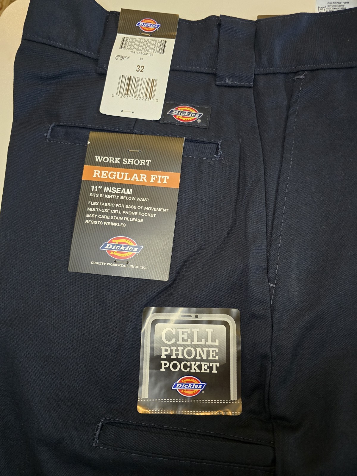 Dickies Work Shorts Regular Fit Flex Cell Phone Pocket 11″ Inseam 32 Waist