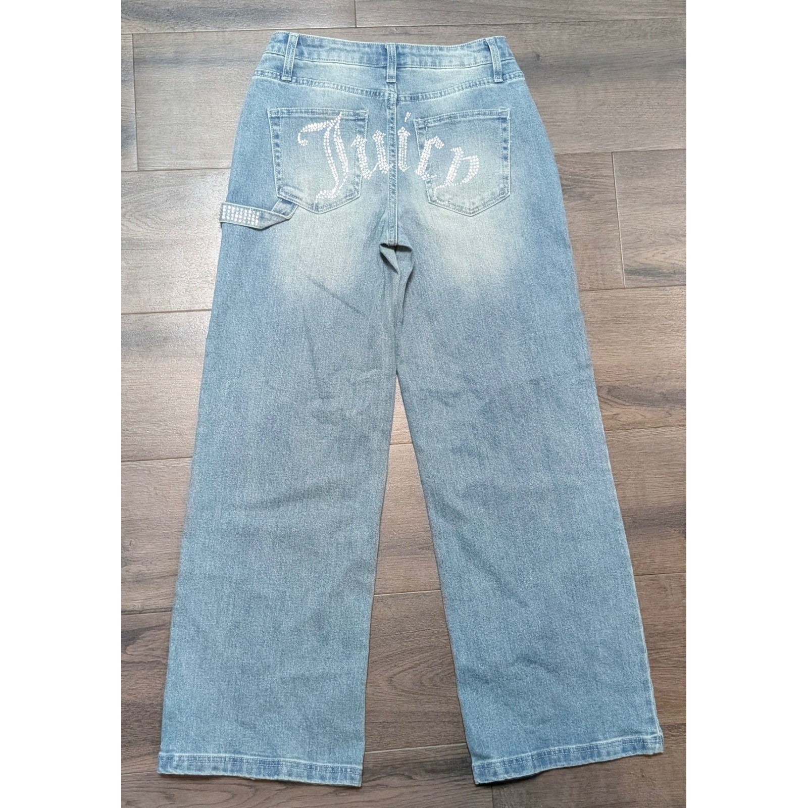 Juicy Couture Abbot Wide Leg Jeans Medium Wash Rhinestone Logo Hammer Loop 3/26