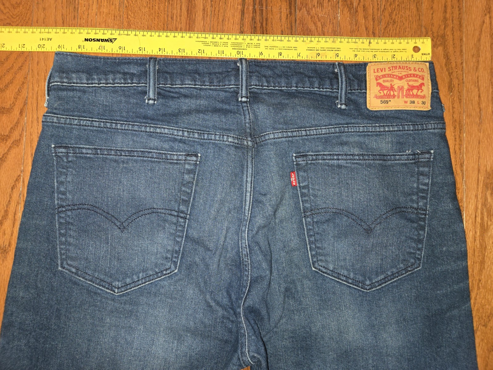 MENS LEVI’S 569 38X30 (FIT 38X28) LOOSE STRAIGHT FIT DARK BLUE JEANS A+ HEM JOB