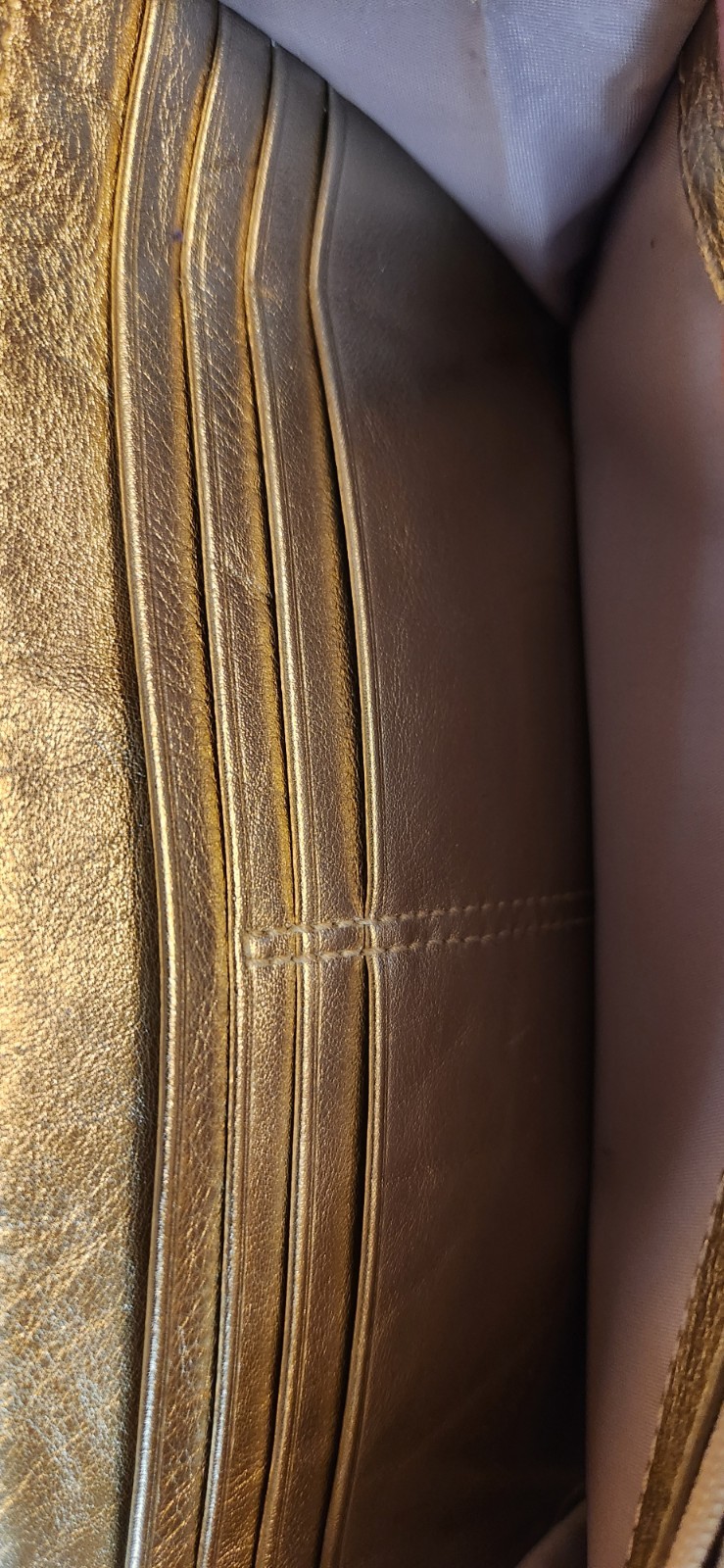 Vintage Coach Soho Pleated Leather Buckle Slim Wallet F45622 Cream Gold Y2K