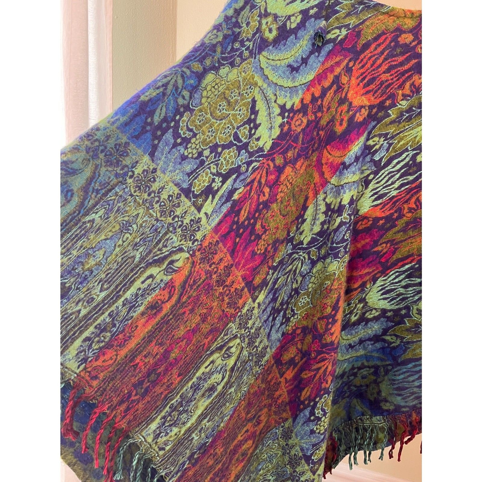 Beautiful and Warm Multicolor Hooded Poncho OS