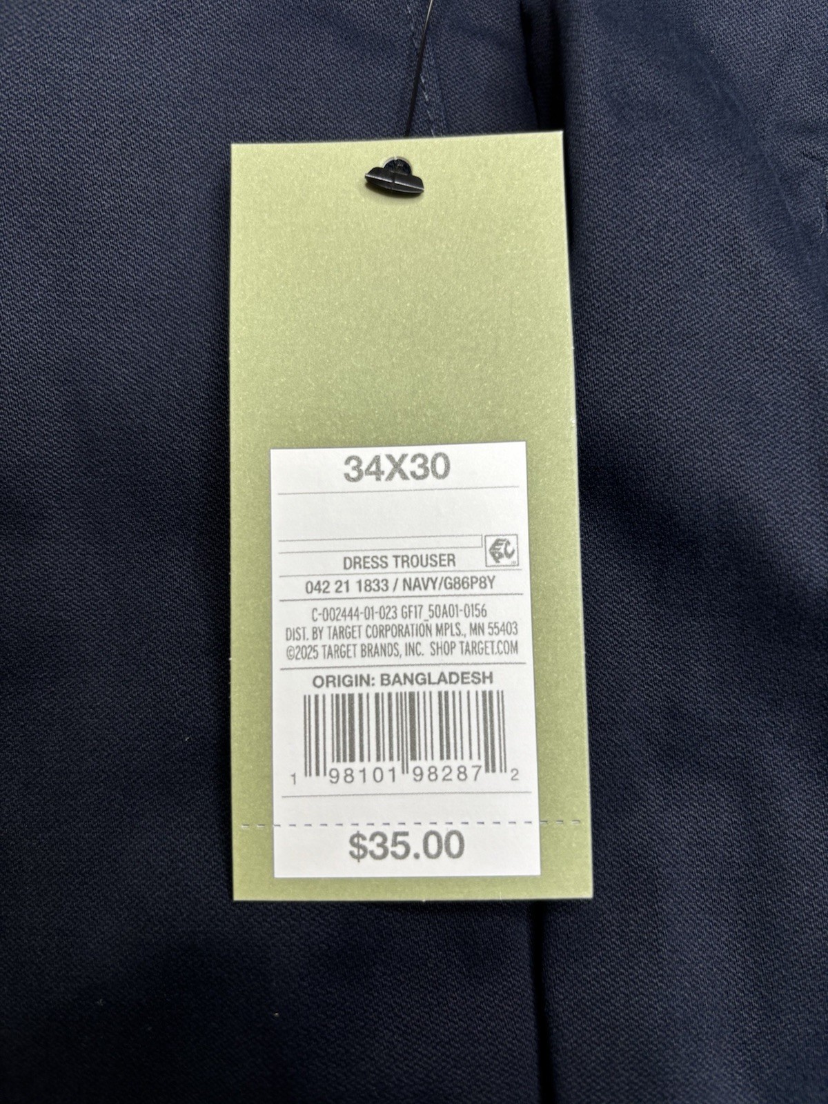 Men’s Extended Tab Slim Fit Trousers – Goodfellow & Co Navy Blue 34×30 NWT