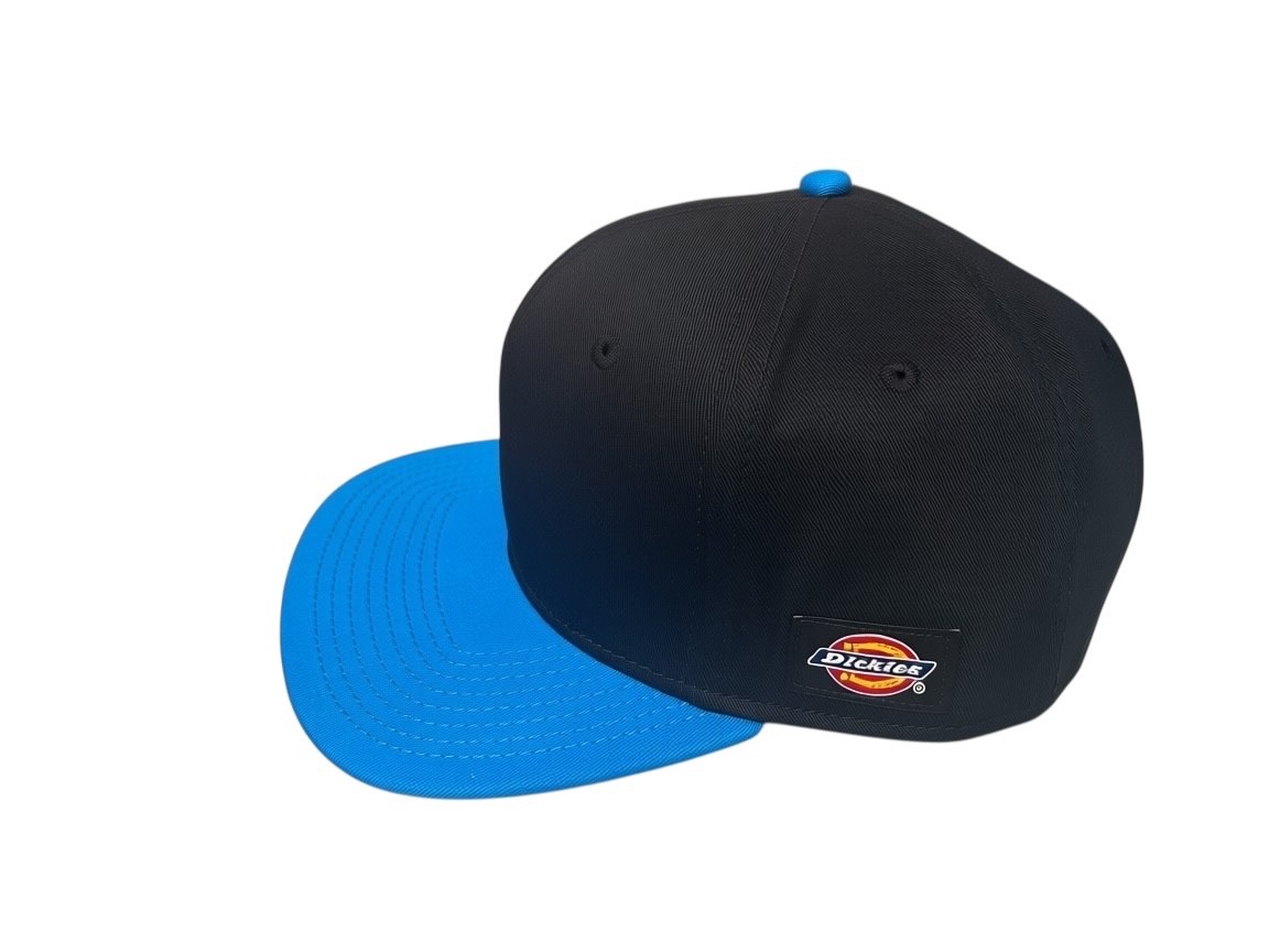 dickies mens flat bill snapback black & neon blue adjustable baseball hat new