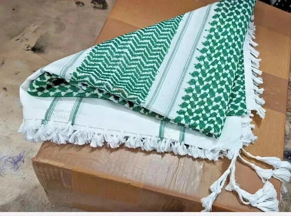 Green & White Arab Shemagh Keffiyeh Scarf | Traditional Desert Head scarf