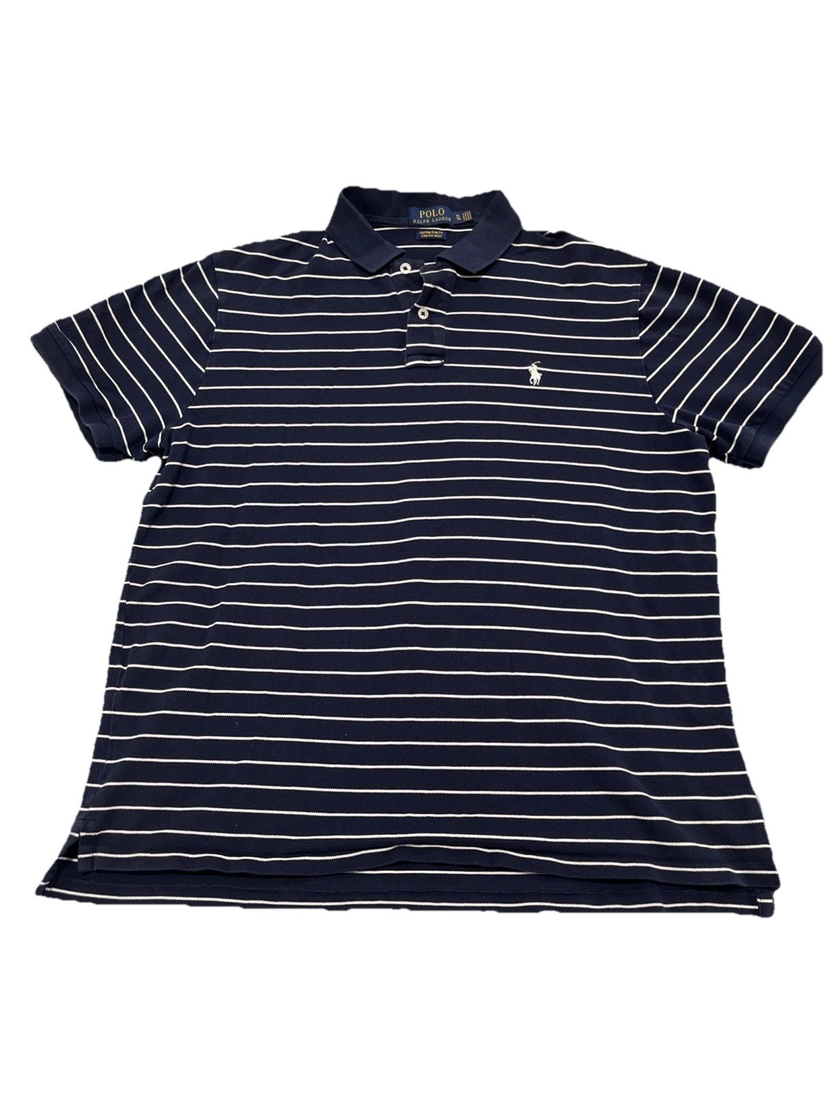 Polo Ralph Lauren Shirt Mens XL Custom Slim Fit Navy Blue White Striped Polo