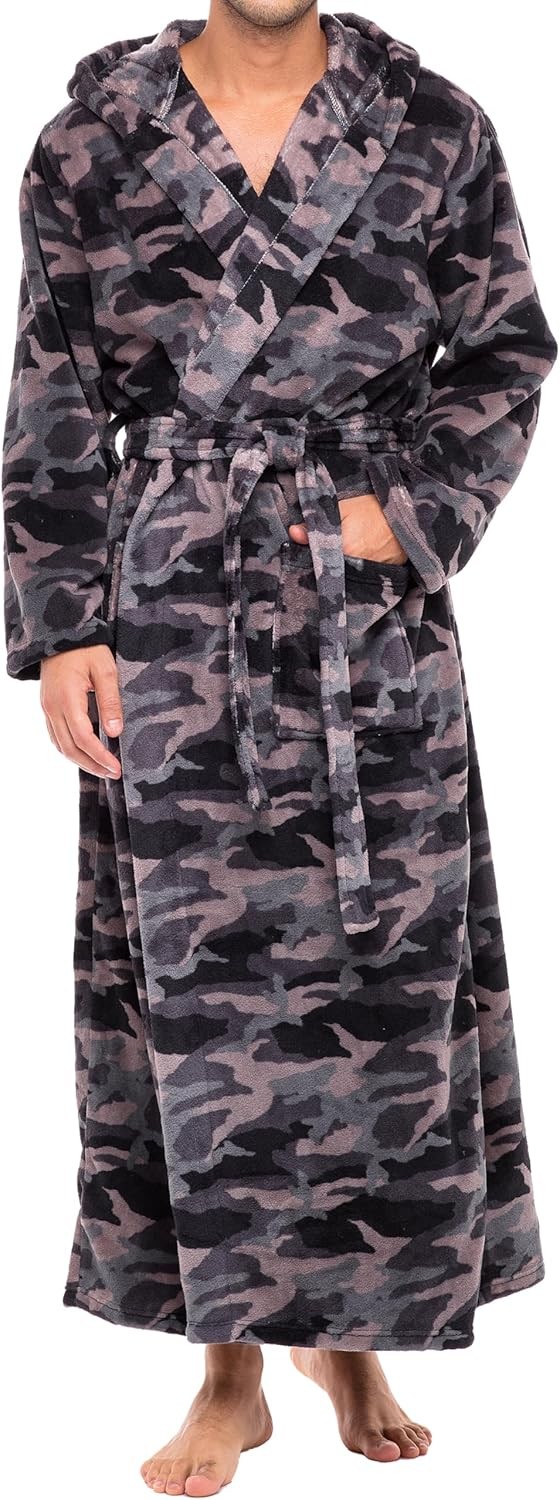 Men’s Extra Thick Plush Fleece Hooded Bathrobe Long Full Length Big & Tall