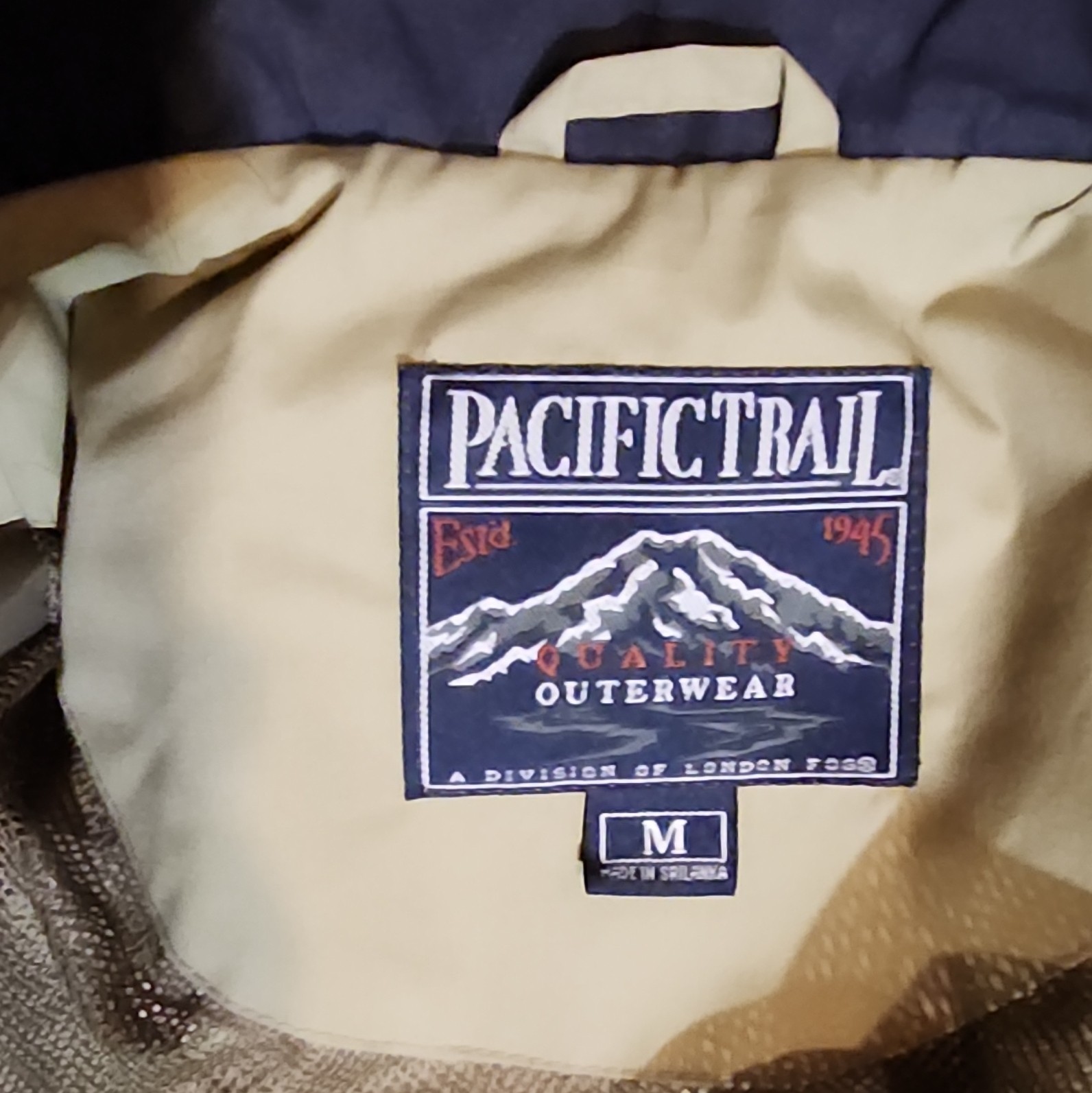 Pacific Trail Men’s Beige/Navy Full Zip Snap Jacket Stand-Up Collar Pockets M