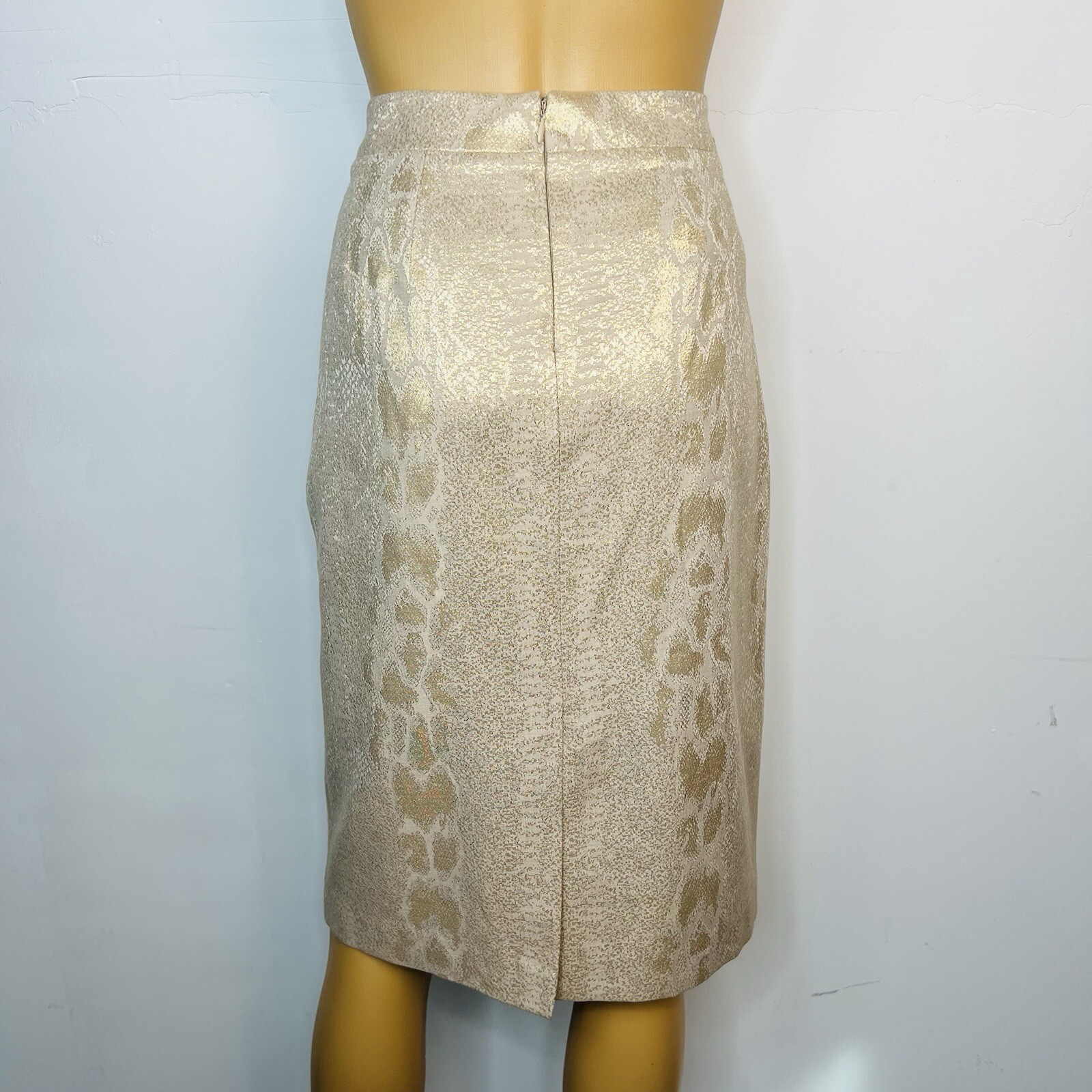 John Meyer Polyester Rayon Metallic Skirt Suit Size 10 Gold Floral Cocktail New